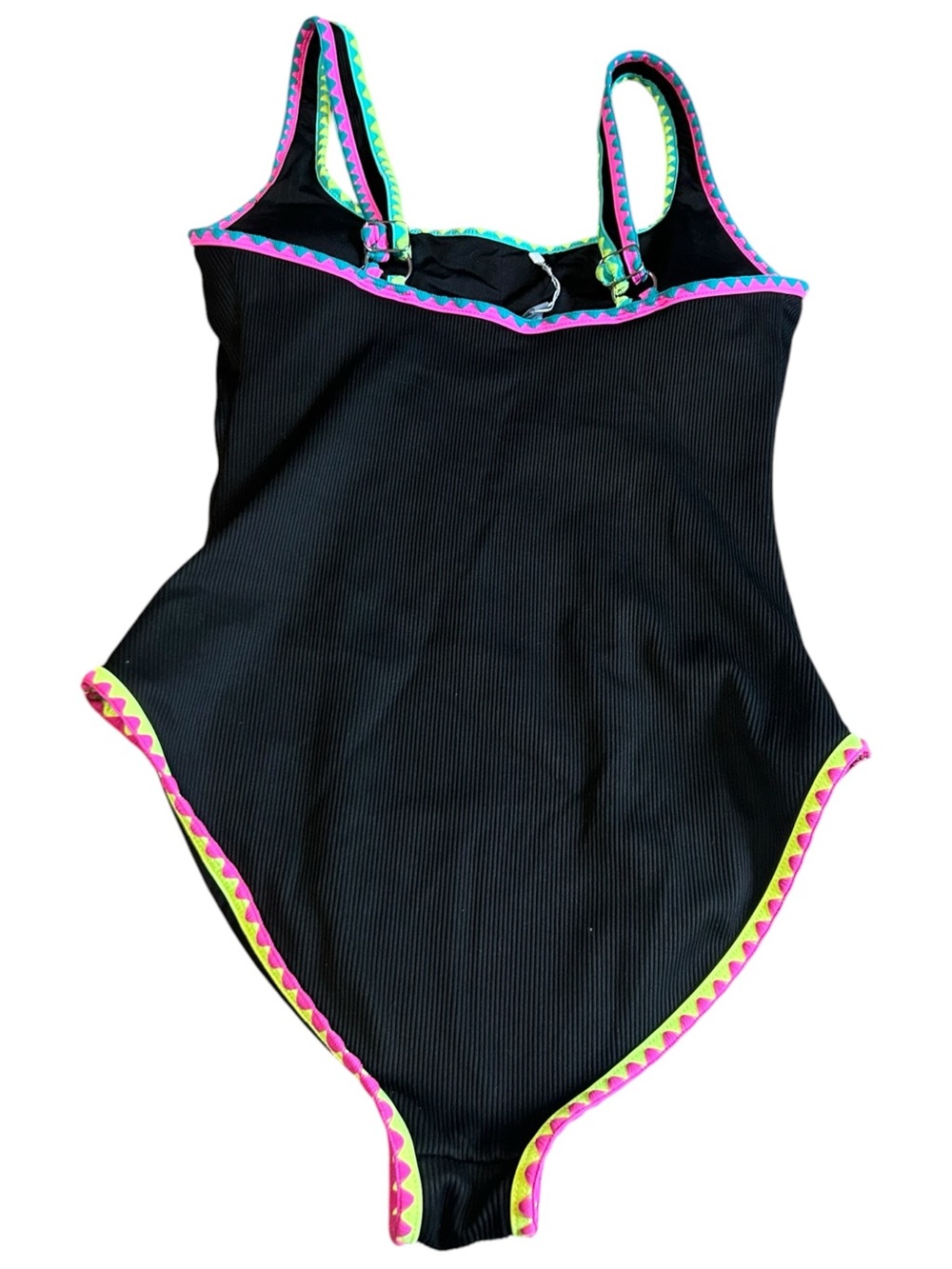 POPVIL Ribbed Black Neon Trim One Piece Swimsuit Size L - Picture 2 of 11